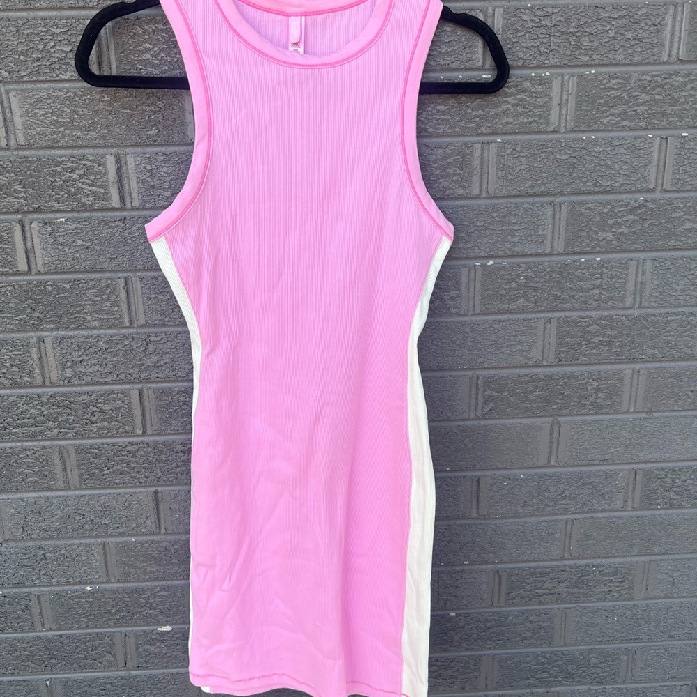 SKIMS Pink and White Mini Dress